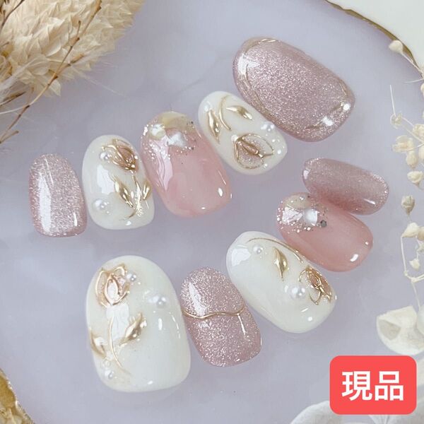 現品 ニュアンスネイル ジェル 花 ピンク マグネット ワンホン 韓国 大人 結婚式 成人式