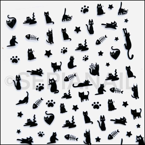 ネイルシール ステッカー 猫ちゃん 黒猫【TH1531】