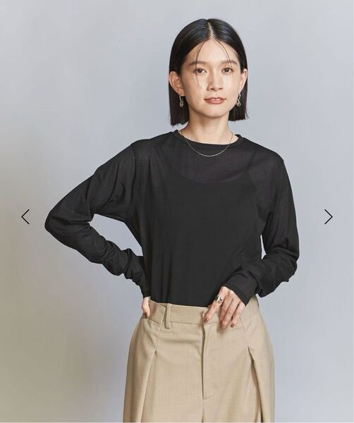 BEAUTY&YOUTH コットンナイロン天竺シアークルーネックTシャツ