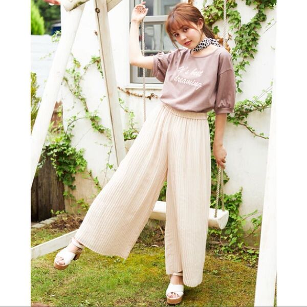 INGNI イング シフォンプリーツ ワイドパンツ ガウチョ イージーパンツ Mサイズ アイボリー ボトムス