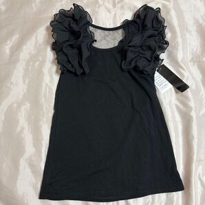 rose bowl99 フリルトップス ノースリーブ カットソー ブラック イチオク アウトレット品
