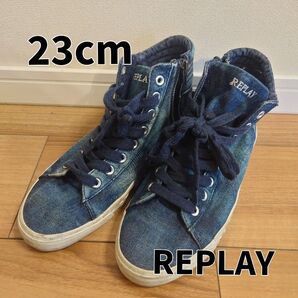 【23〜23.5cm】REPLAY リプレイ デニム ハイカット スニーカー シューズ 靴