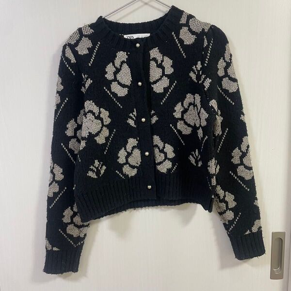 ZARA 花柄ラメカーディガン