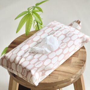 リーフパターンの北欧風 アッシュピンク 吊り下げティッシュケース