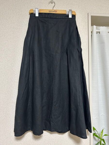 無印良品へプン100%黒 フレアスカート ゴムウエストM
