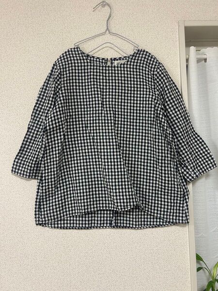 Mizuguro Linen フレンチリネン チェック柄 五分袖シャツL