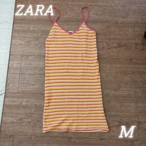 ZARA ザラ ボーダー柄 サマーニットキャミワンピース M