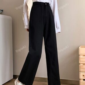 SHEIN 無地柄 ハイウエスト ワイドレッグ ジーンズ 3112080 S