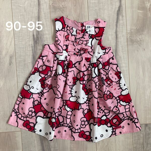 H&M ハローキティ 総柄ワンピース 90-95 ピンク◯キティドレス サンリオ
