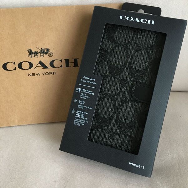 新品 COACH コーチ レザー iPhone 15 ケース スマホケース 手帳