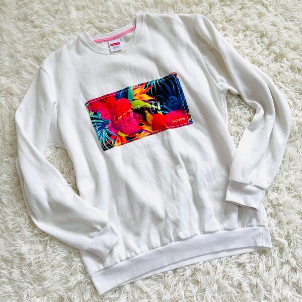 supreme シュプリーム トレーナー ハイビスカス 花柄 ボタニカル XL スウェット 白 ホワイト ボックスロゴ box