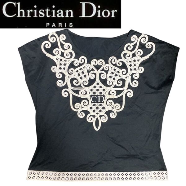 【美品】Christian Dior クリスチャンディオール 刺繍TOPS トップス プルオーバー 半袖 半袖カットソー