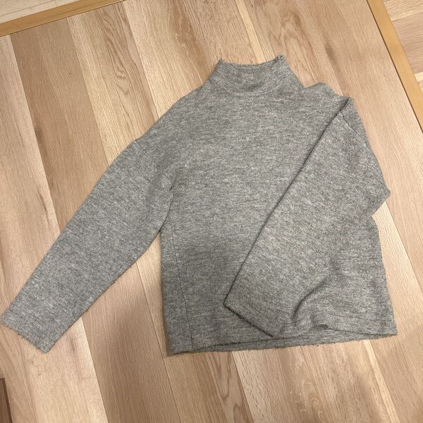 GU メンズ ニット グレー 長袖 タートルネック