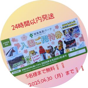 城島高原パーク 無料入園ご招待券 1枚 2025.05.06.A①