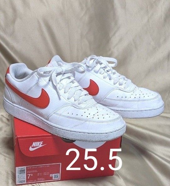 【美品25.5cm】ナイキNIKE コートヴィジョン●NIKE COURT VISION LOW●ホワイト/ピカンテレッド