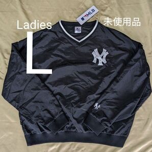 【未使用品・Ladies・L】ヤンキース●Vネック●プルオーバー●ナイロンジャケット●黒◆ユニセックス男女兼用