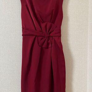 ウエストリボンドレス バックレースアップ フォーマルワンピース ワインレッド
