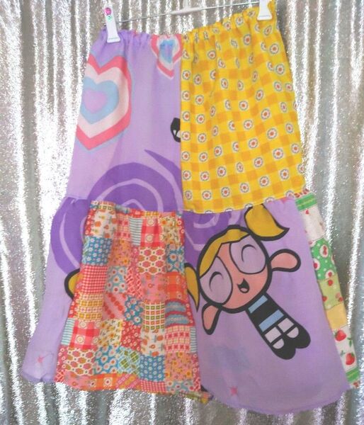 USEDシーツ パワーパフガール リメイク スカート ハンドメイド