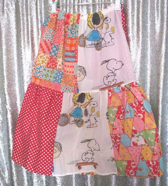 USEDシーツ スヌーピー スカート リメイク ハンドメイド パッチワーク