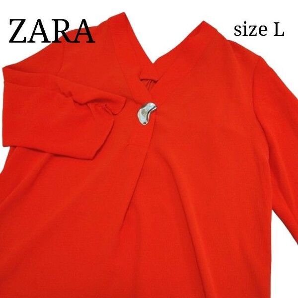 ZARA ザラ ワンピース チュニック シャツ ブラウス Vネック 七分袖 オレンジ