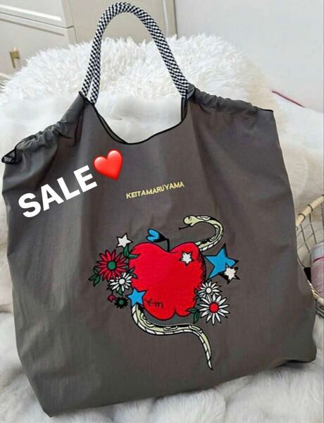 新品☆刺繍バッグ Mサイズ ダークグレー 付属品なし 蛇とリンゴ ボール アンドチェーンタイプ エコバッグ