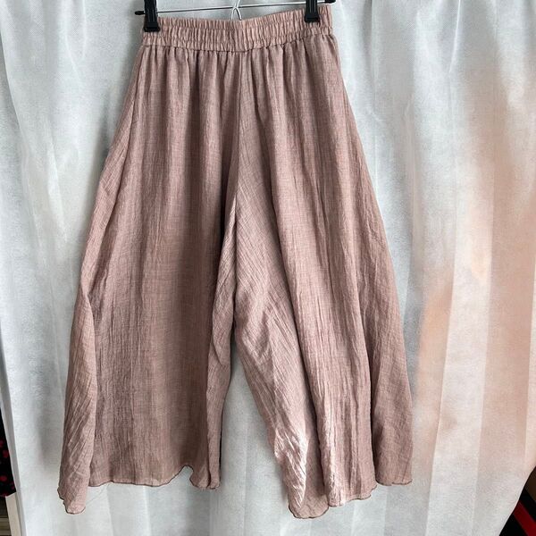 ワイドパンツ キュロット ロングスカート ブラウン M ガウチョ ウエストゴム 無地