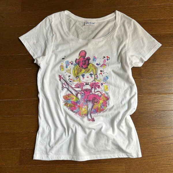 【レア】水森亜土 イラストTシャツ ムーラン・ルージュ風 フレンチカンカン M 半袖 トップス プリント