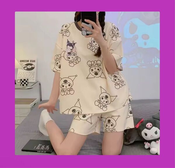 クロミ ルームウェア 部屋着 半袖 Tシャツ 半ズボン 短パン モノトーン ホワイト ブラック サンリオ パジャマ