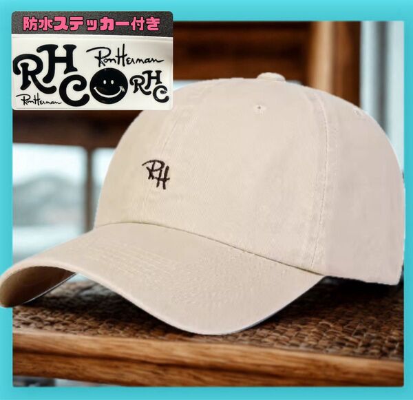 オマケ付き ロゴキャップ ベースボールキャップ キャップ 男女兼用 RH 帽子 ユニセックス ベージュ 刺繍