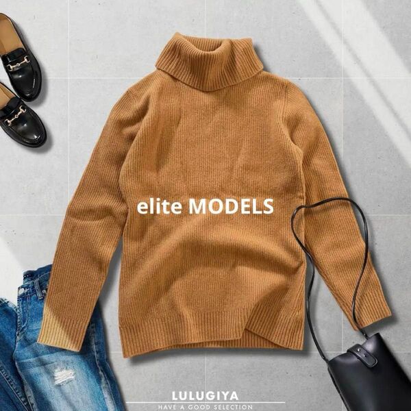 elite MODELS*タートルネックリブニットプルオーバー*ウール M セーター 長袖 トップス ウール