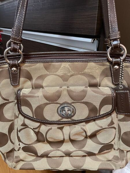 Coach トートバッグ モノグラム デニム ブラウン