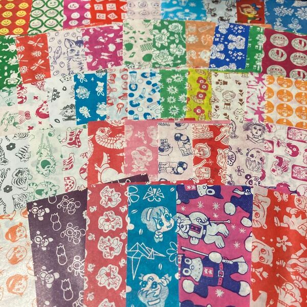 ラスト【昭和レトロ】駄菓子屋サラサ千代紙45枚⑥ レア柄折り紙おりがみヴィンテージ当時物