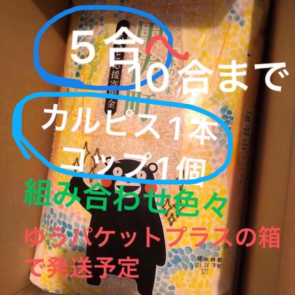 熊本県甲佐町 ふるさと納税返礼品 お米5合 お試し はかりがない為5合 約750g カルピス1本コップ1個組み合わせ色々相談して