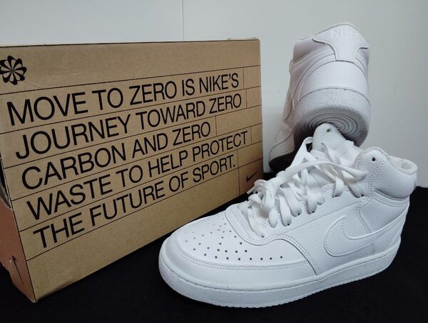 新品25cmナイキNIKEメンズスニーカーコートビジョンミッドホワイト白エアフォース1AF1ハイカット好きに