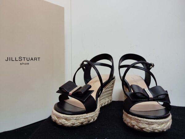 新品ジルスチュアート シュー JILLSTUART shoe リボンモチーフクロスストラップジュートサンダルブラック黒厚底