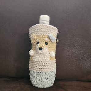 手編み ペットボトルホルダー 500ml 柴犬風 ベージュ