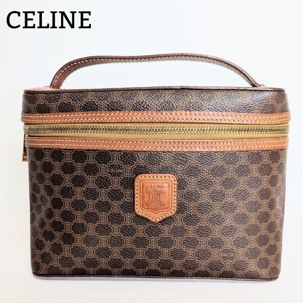 良品◎CELINE マカダム トリオンフ バニティバッグ コスメポーチ レザー 小物入 ハンドバッグ vintage 茶 ブラウン