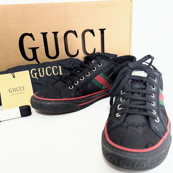 美品◎付属品完備★グッチ GUCCI シェリーライン GGキャンバス ローカットスニーカー GGジャンボ 8 テニス 1977 黒