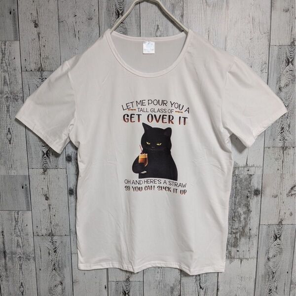 【人気】 猫 プリント Tシャツ カットソー イラスト 2XL ホワイト ④