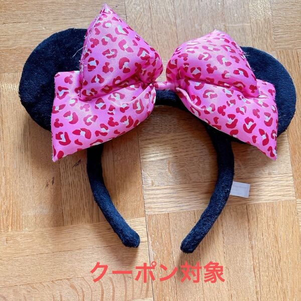 ディズニー カチューシャ ミニー リボン ヒョウ柄 レオパード柄 ピンク