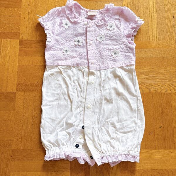petit mainプティマイン F50~70㎝ 2WAY ロンパース お花 ベビー服 カバーオール