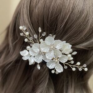 髪飾り 白 ホワイト 花 ラインストーン ヘアピン ヘアアレンジ 結婚式 ウエディング