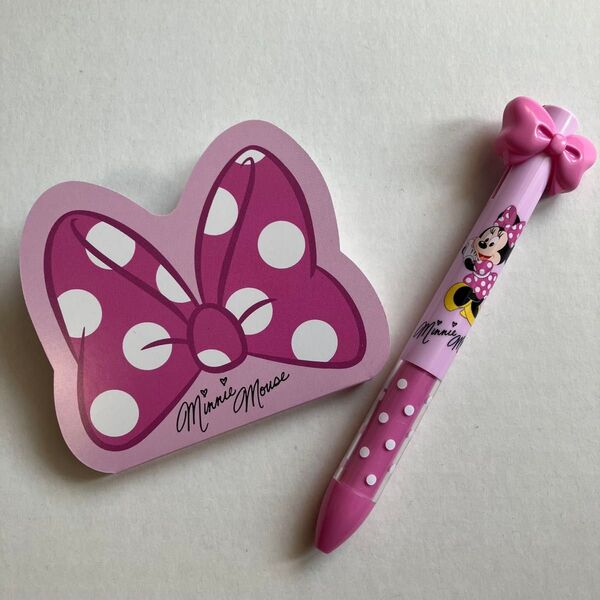 ディズニー ミニー ボールペン リボン型メモ帳 ピンク