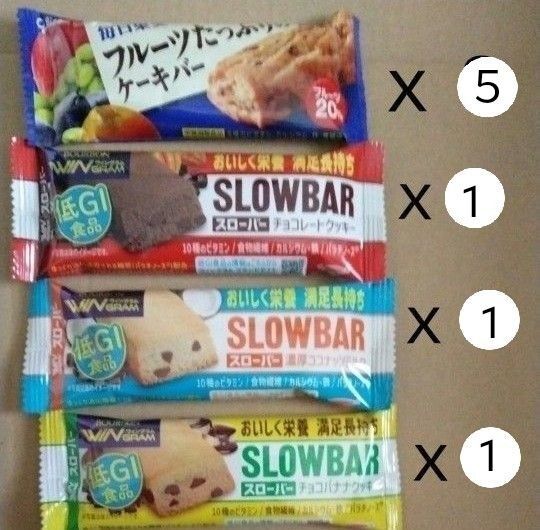 ブルボン スローバー 3本 グリコ フルーツたっぷり ケーキバー 5本 合計8本セット 低GI 栄養補助食品 非常食