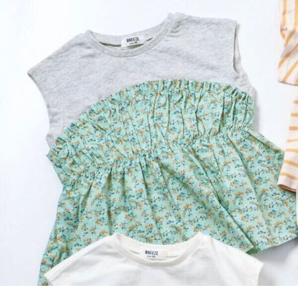 BREEZE ブリーズ 花柄ドッキングTシャツ 半袖 花柄 カットソー 80cm
