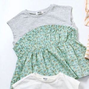 BREEZE ブリーズ 花柄ドッキングTシャツ 半袖 花柄 カットソー 80cm