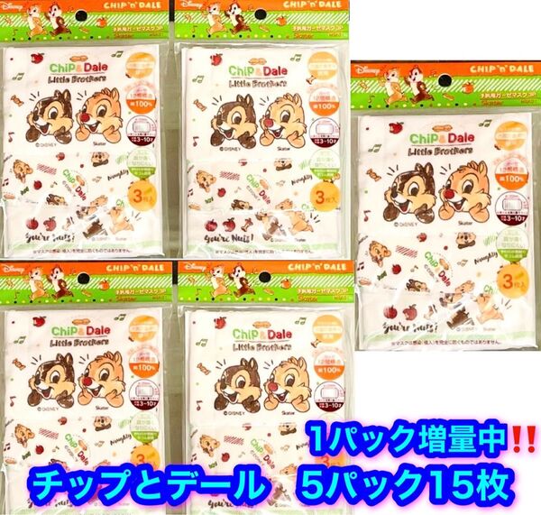 新品 子供用ガーゼマスク 3〜10歳 12×9cm チップとデール15枚 増量中 個別包装