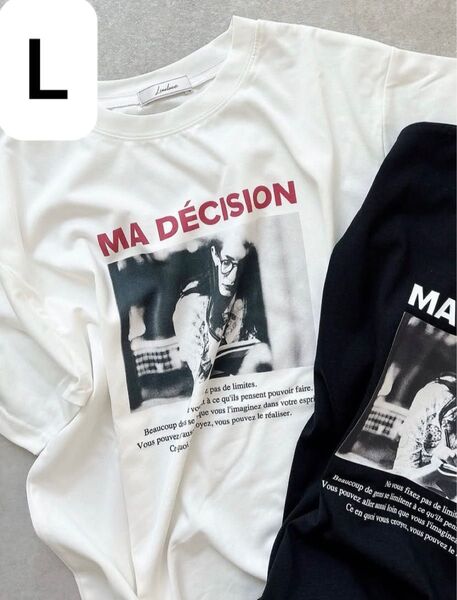 ガール フォト ロゴ Tシャツ 半袖 英字 モノクロ UVカット Lサイズ