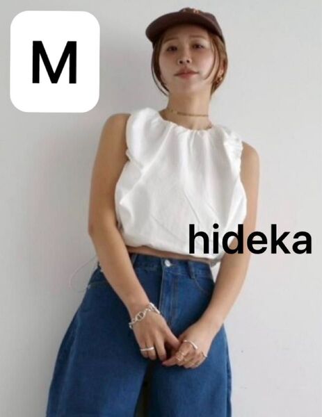hideka バルーンドロスト ベスト M ホワイト ブラウス 無地 シャツ M ノースリーブ