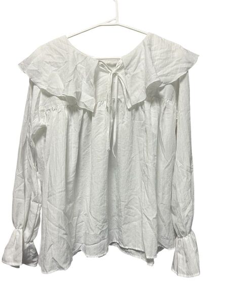 【未使用タグ付き】Heatherヘザー ラッフルカラーブラウス 白 フリーサイズ 長袖
